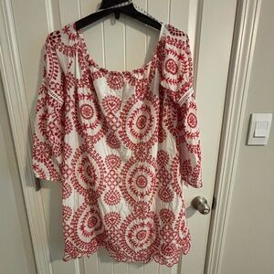 Missguided Dress Off Shoulder White w/ Red Flowers Size 18